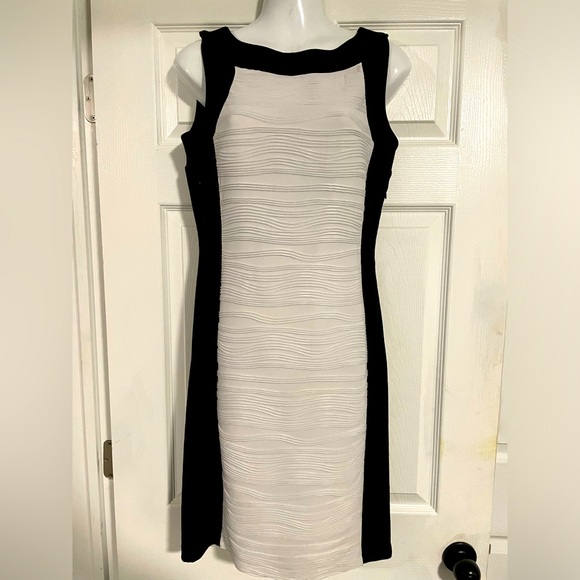 White and black Calvin Klein ruched sleeveless sheath dress size 4 - Picture 2 of 4